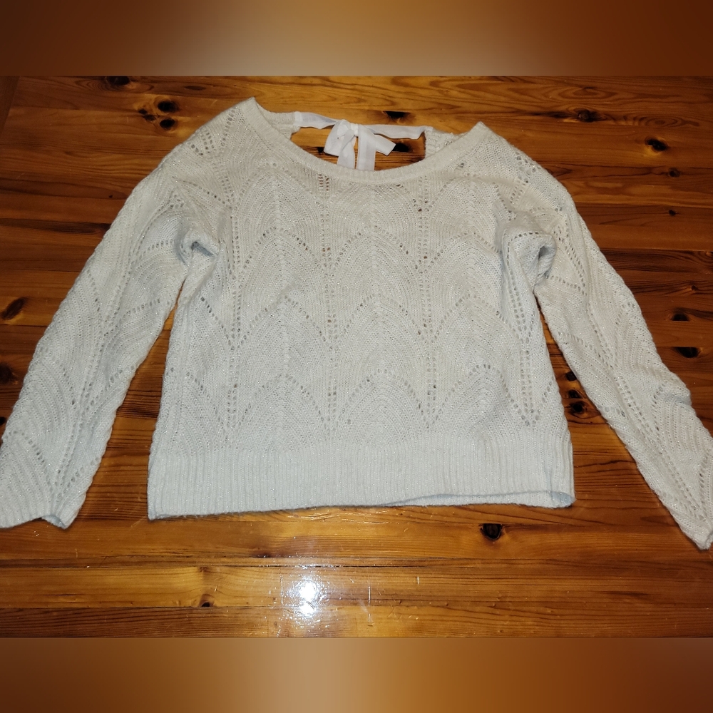 LC Lauren Conrad White Crew Neck Sweater Cozy Knit